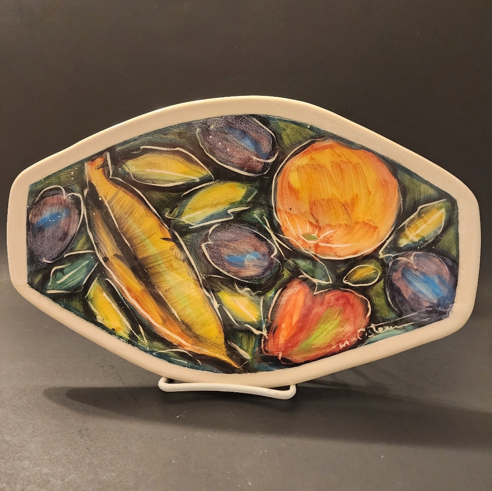 Vtg Matthias Ostermann Canadian Pottery Oval Dish Bowl, Post Modern Majolica
